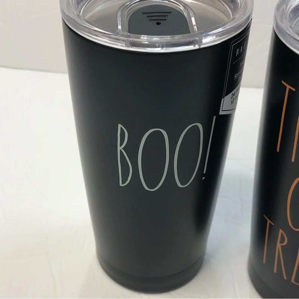Rae Dunn Tumblers Trick or Treat and Boo! Set of 3 17 ounces Black New
